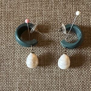 Plunder Green and White Hoop Earrings